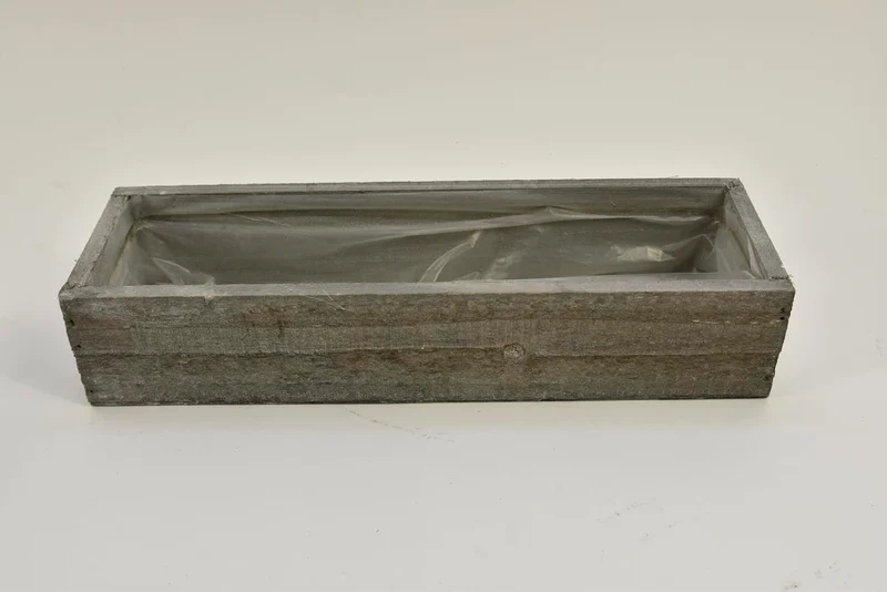 Houten tray/planter rechthoek grey-wash 30x9x6cm