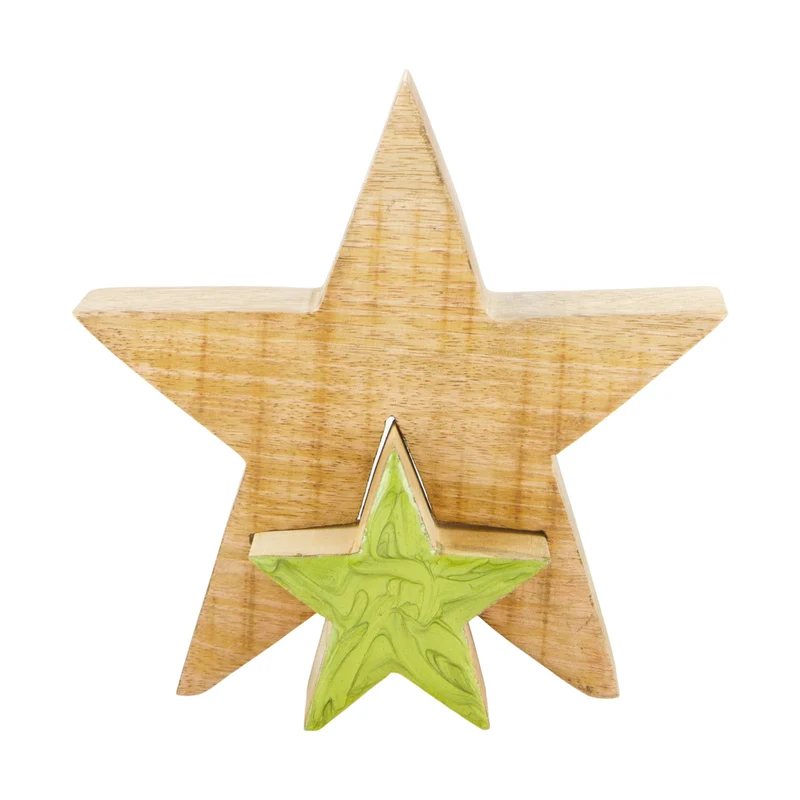 Star mango wood 18x3.3x18cm Green mix