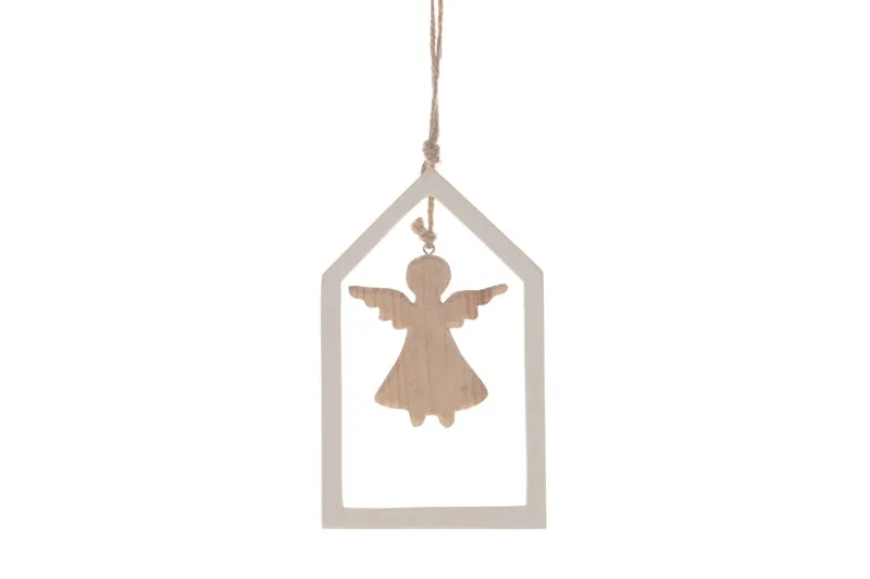 Wooden house hanger angel 16x14.5x1.5cm White