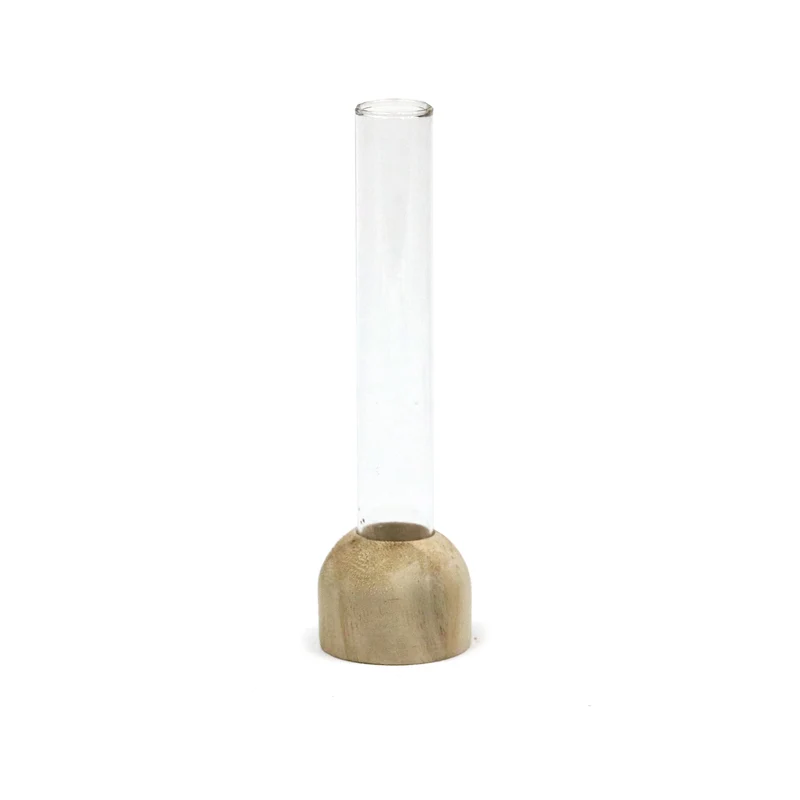 glazen reageerbuis met houten voet Ø2 hoogte 15 cm