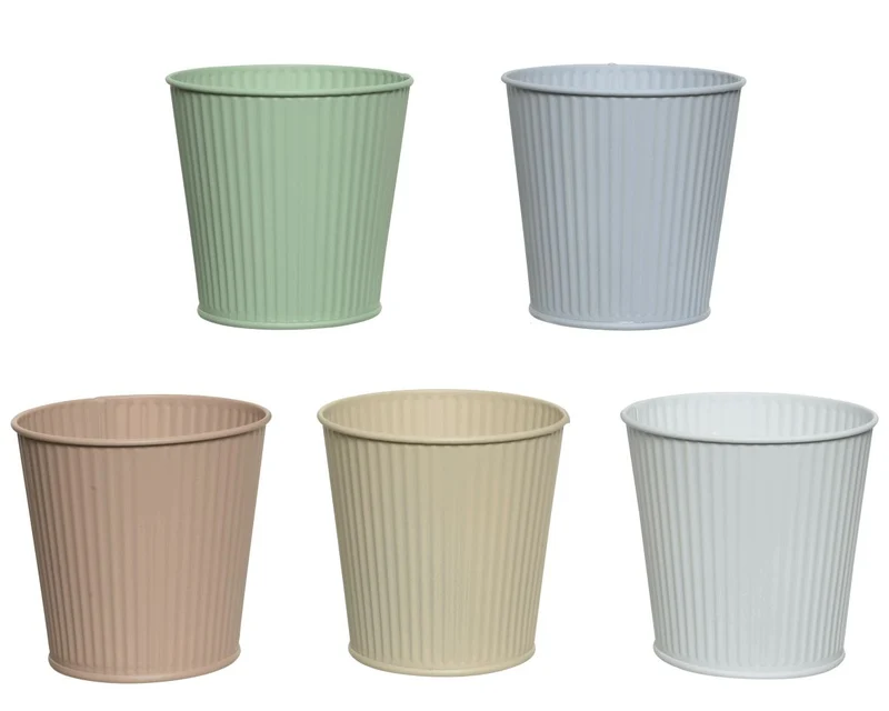 Planter zink ''ribbel'' 5 kleuren assortie H10,6 D11cm