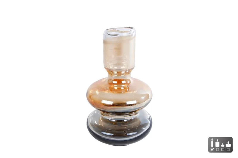 Kandelaar "Kim" amber/messing glas 6x6x11,5cm