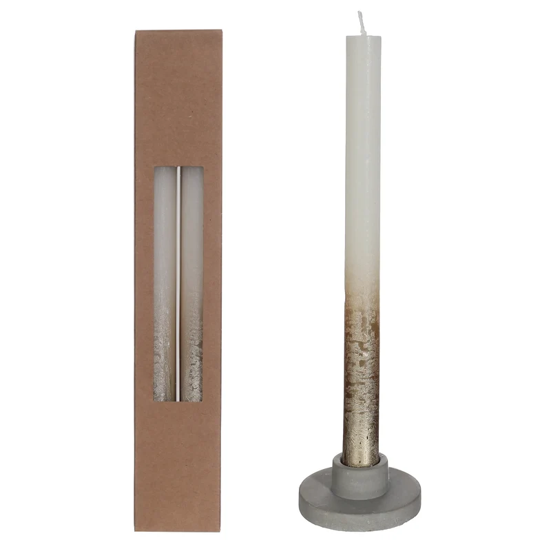 Dinner candle creme w.Gold spray set/2 Ø2.1 h. 25cm