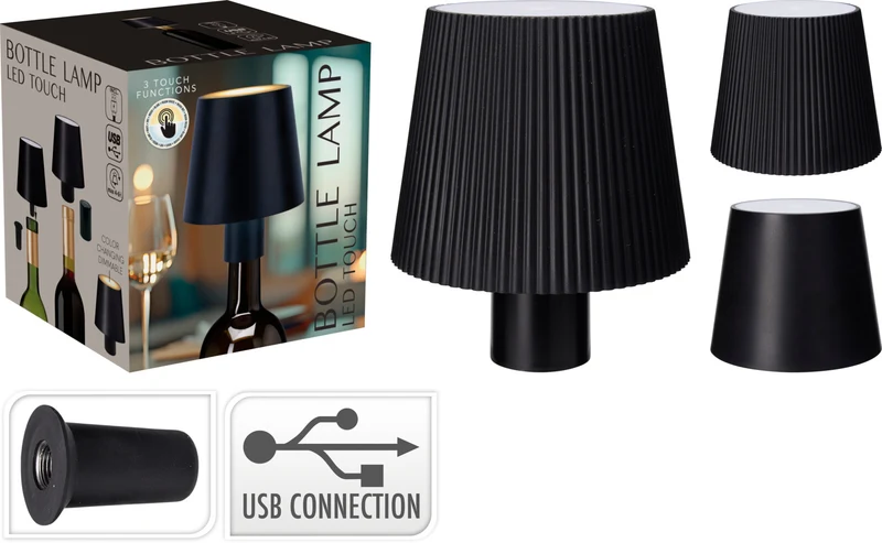 FLESSEN LAMP 10X8CM ZWART 2 ASSORTIE USB OPLAADBAAR/ DIMBAAR