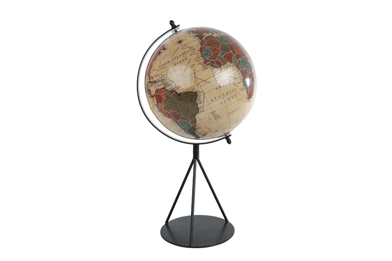 Wereldbol "World" L beige/zwart mango 20x23x40cm