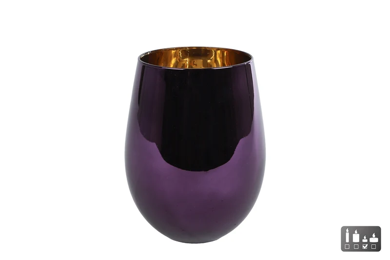 Windlicht "Martien" paars/g.goud glas 7,2x5x12cm