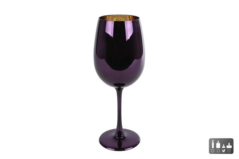 Windlicht "Wijnglas Martien" paars/g.goud glas 6x7,5x22,5cm