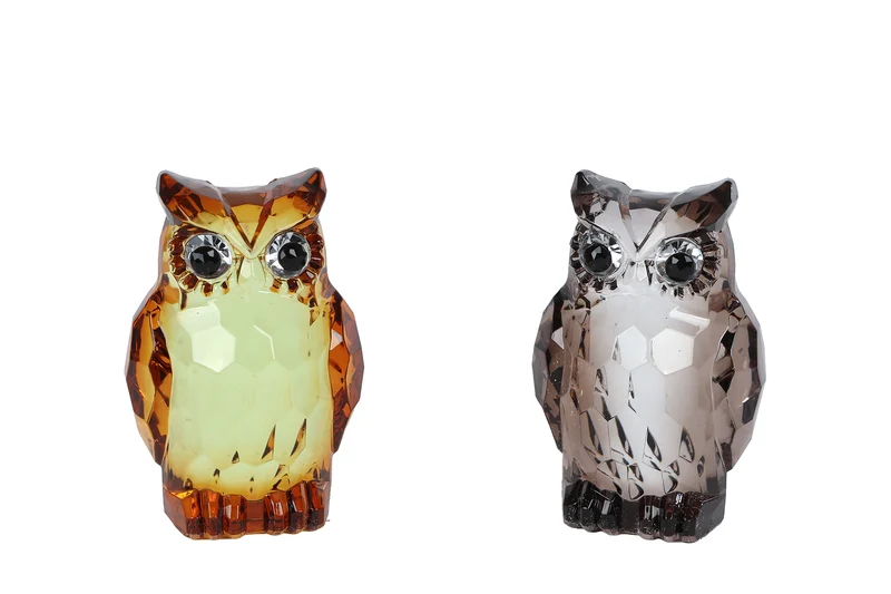 Sculptuur "Uil" grijs/brown 2 assortie acryl 4x4x7cm