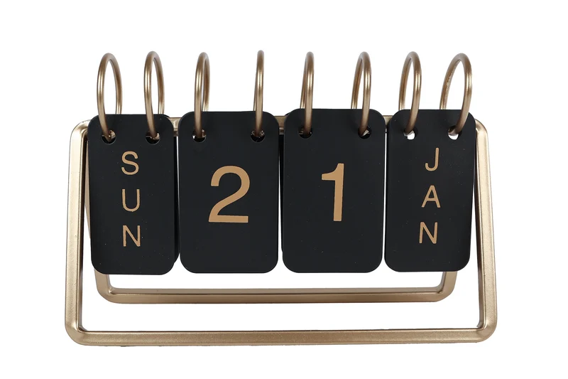 Bureaukalender "Date" zwart/goud metaal 18x6x12,5cm