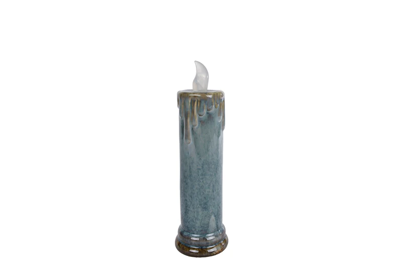 Sfeerverlichting LED "Candle" M steenblauw aardewerk 7x7x22,5cm