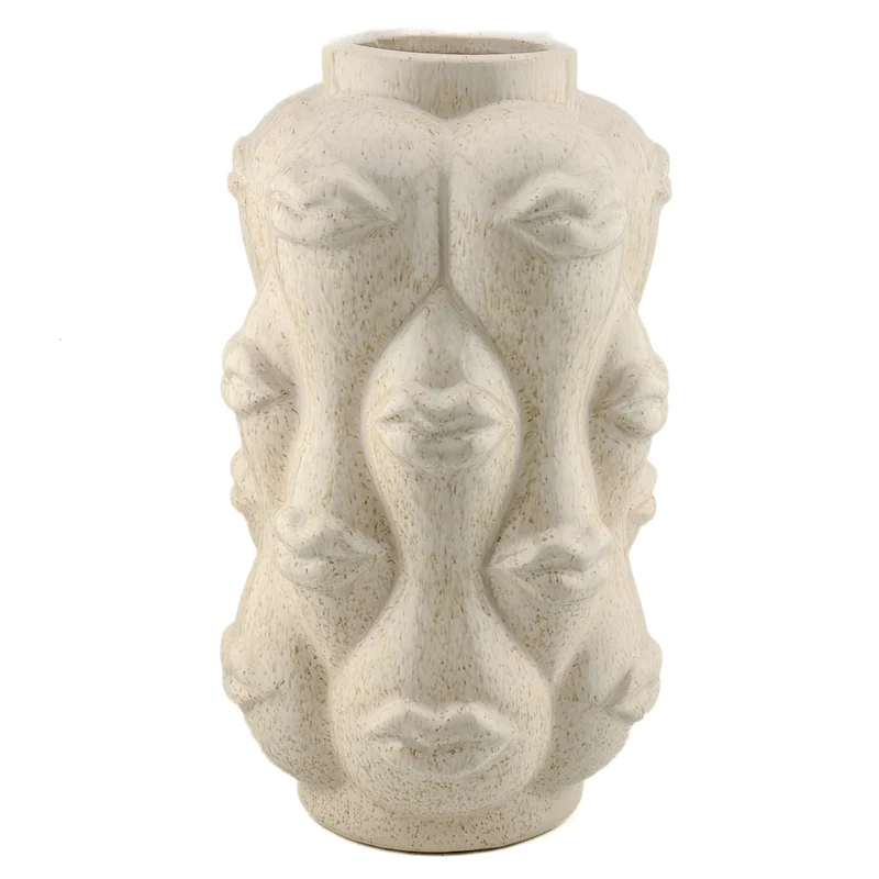 Aardewerk vaas lips beige 14x14x25cm
