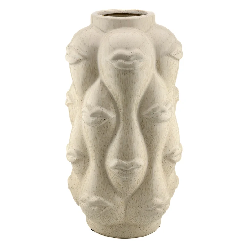 Aardewerk vaas lips beige 16,5x16,5x30cm