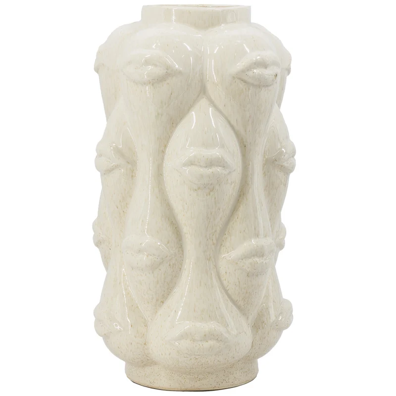 Aardewerk vaas lips beige 19x19x35cm