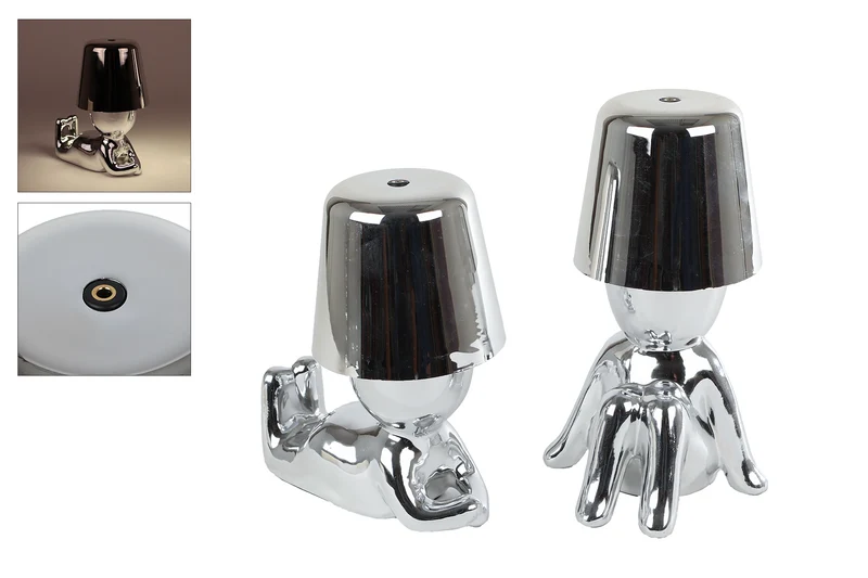 Sfeerverlichting LED touch "Elly" zilver 2 assortie aardewerk/kunststof 1x3,7V AAin 15x9,5x18,5cm