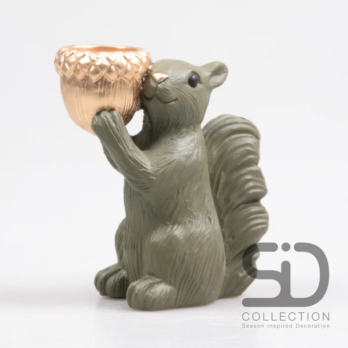 EEKHOORN MET WAXINEHOUDER CEMENT 14.5X8.5X16.3 CM OLIJFGROEN