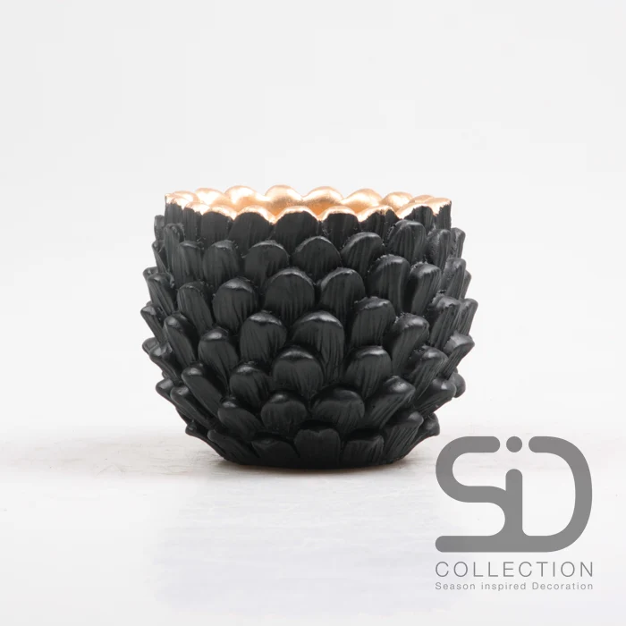 BLOEMPOT DENNENAPPEL CEMENT 11.5X11.5X8.8 CM ZWART