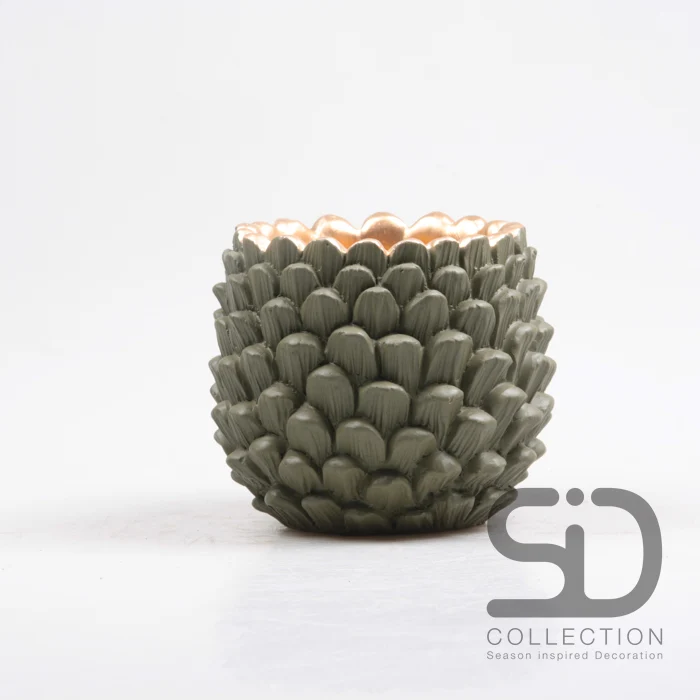 BLOEMPOT DENNENAPPEL CEMENT 16X16X14 CM OLIJFGROEN