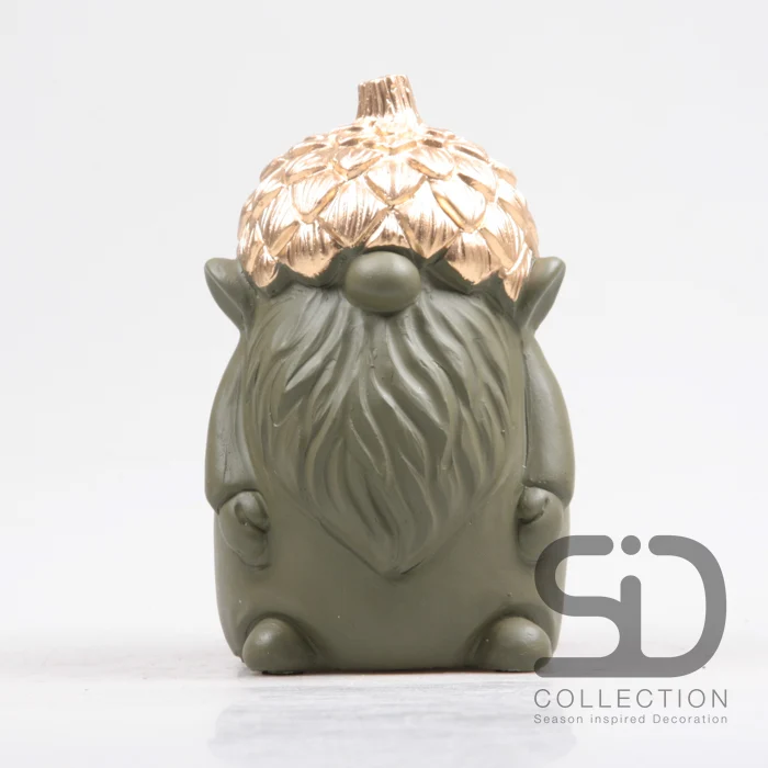GNOME MET EIKEL CEMENT 12X11.5X18.7 CM OLIJFGROEN