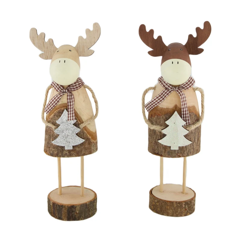 Figurine deer wood 10.5x7x28cm Mixed Brown/Natural