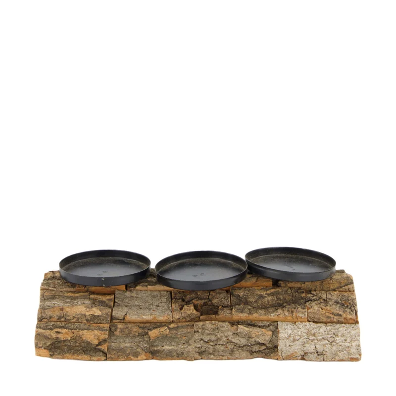 Candle holder poplar bark 28x12x8cm FSC 100% Natural