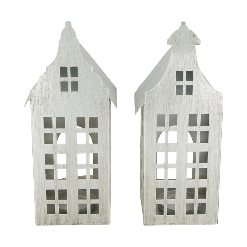 Tealight holder house metal 12x9x28cm Mixed Silver