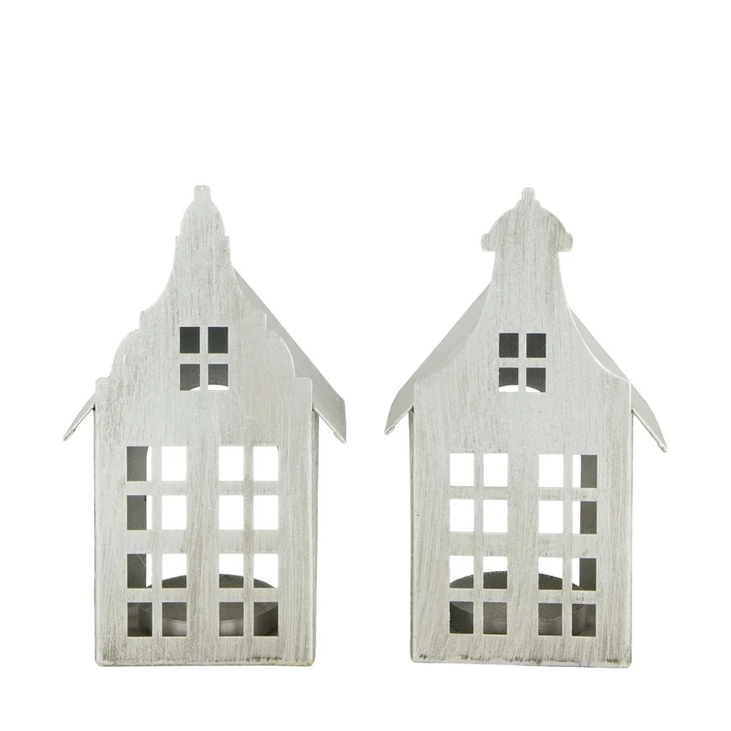 Tealight holder house metal 10x7x18cm Mixed Silver