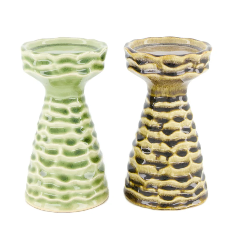 Candle holder ceramic 9x9x16cm Mixed green