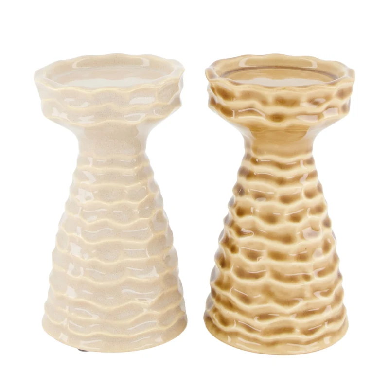 Candle holder ceramic 9x9x16cm Mixed brown