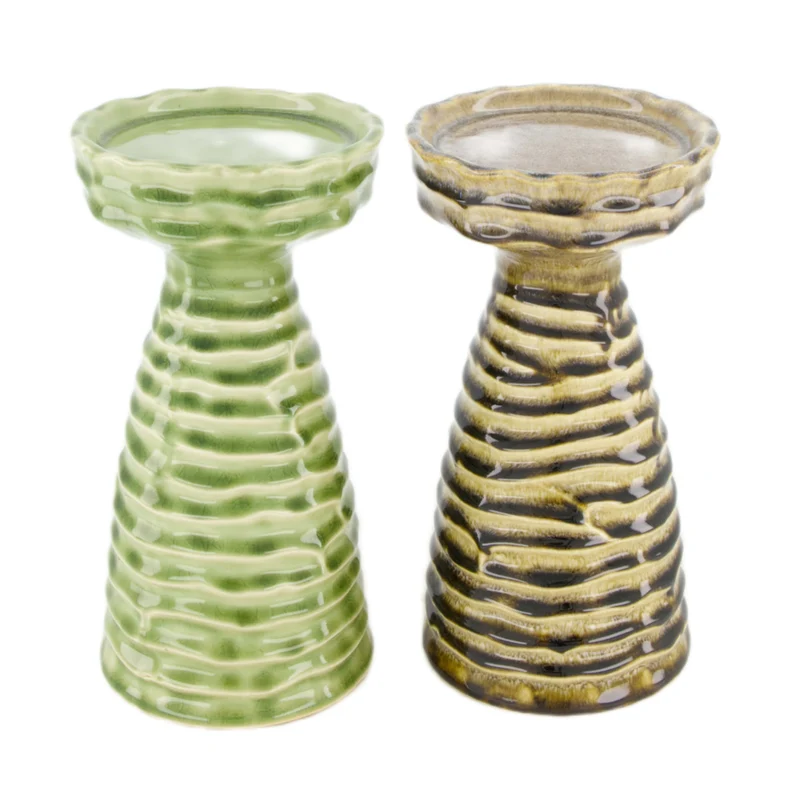 Candle holder ceramic 12x12x23cm Mixed green