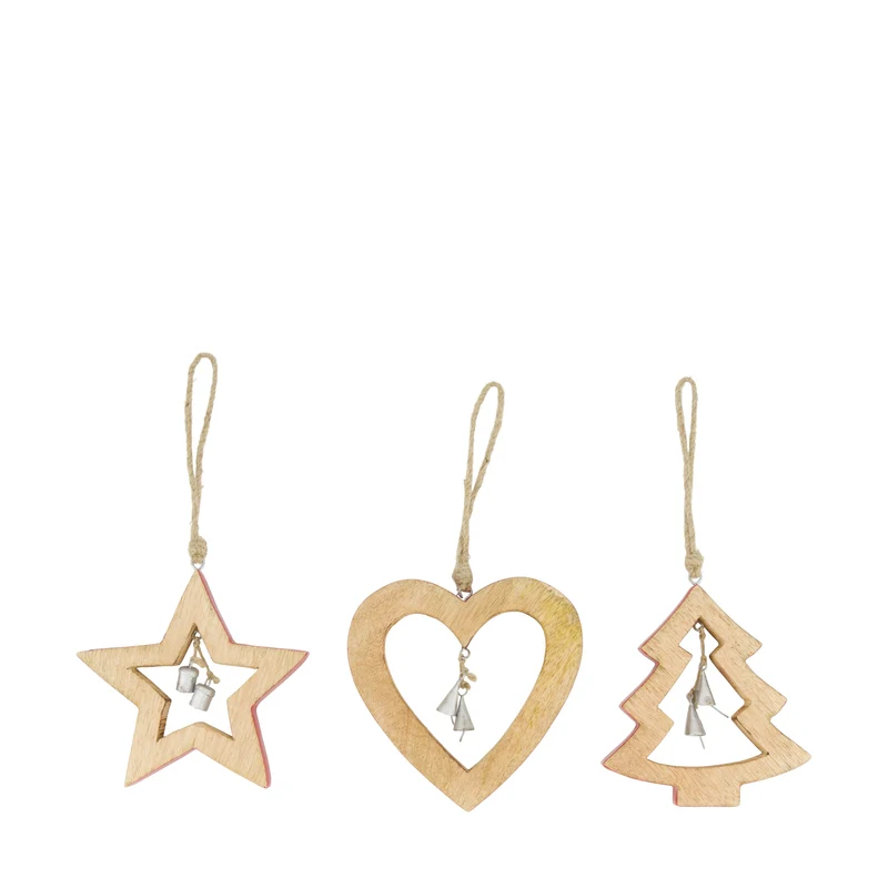 Hanger star tree heart mango wood 15x1.5x15cm Mixed Red