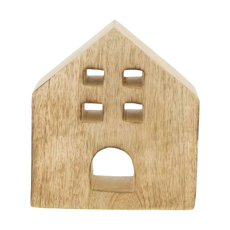 Statue house mango wood 13x3.5x15cm Natural