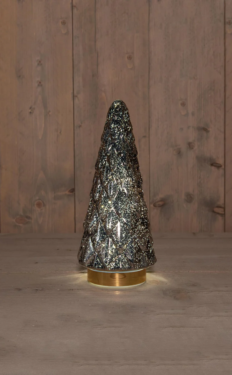 KERSTBOOMPJE GLAS 10LED OP BATTERIJ MET TIMER 28.5X13CM ANTRA