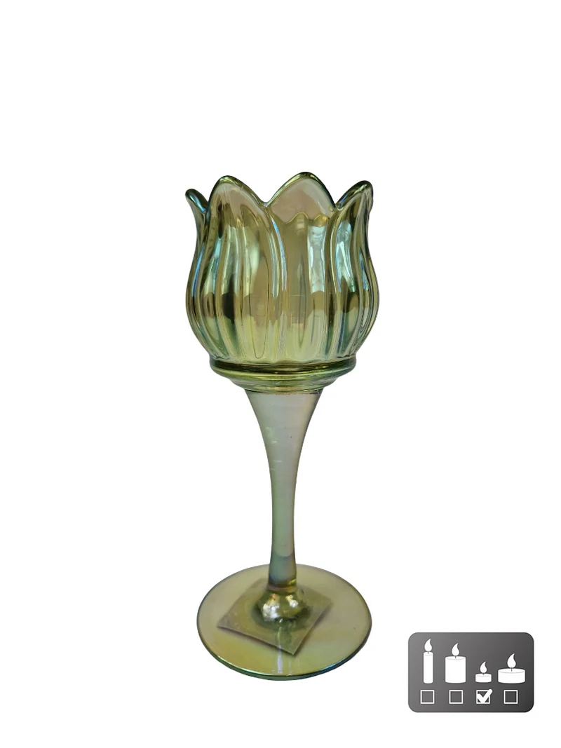 Theelichthouder "Tulip" S luster groen glas 7x7x16cm
