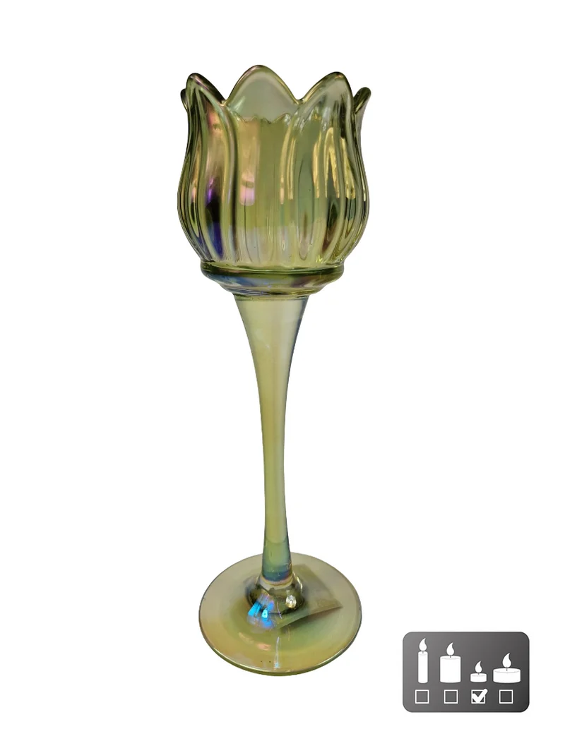 Theelichthouder "Tulip" L luster groen glas 7x7x22cm