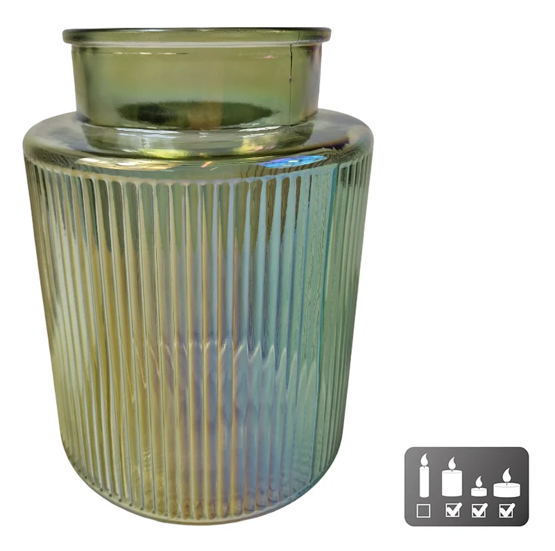 Vaas/windlicht "Niamh" S luster groen glas 13x13x17cm