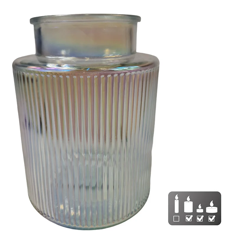Vaas/windlicht "Niamh" S ion pearl glas 13x13x17cm