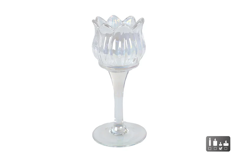 Theelichthouder "Tulip" S ion pearl glas 7x7x16cm