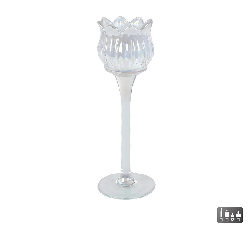 Theelichthouder "Tulip" L ion pearl glas 7x7x22cm