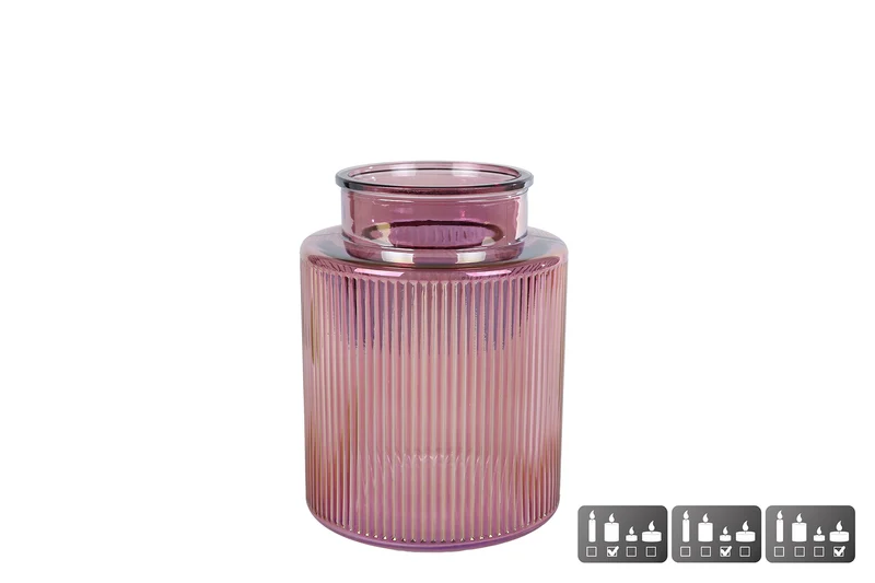 Vaas/windlicht "Niamh" S luster paars glas 13x13x17cm