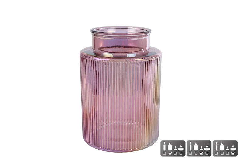 Vaas/windlicht "Niamh" L luster paars glas 15x15x21cm