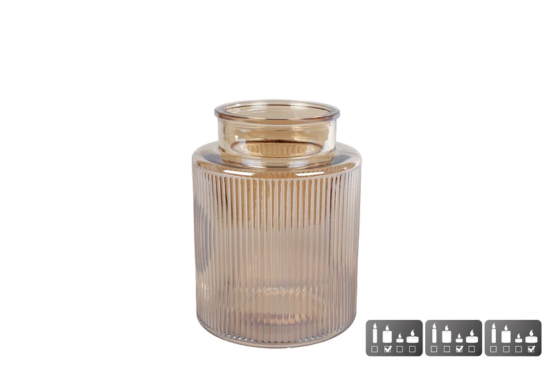 Vaas/windlicht "Niamh" S luster amber glas 13x13x17cm