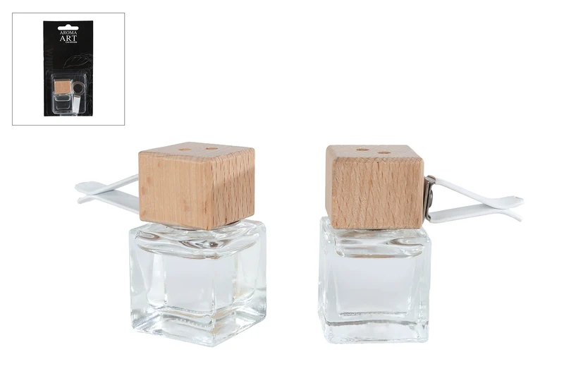 Diffuserset "Aroma Art" car clip 4 assortie glas/hout 3,5x3,5x5cm