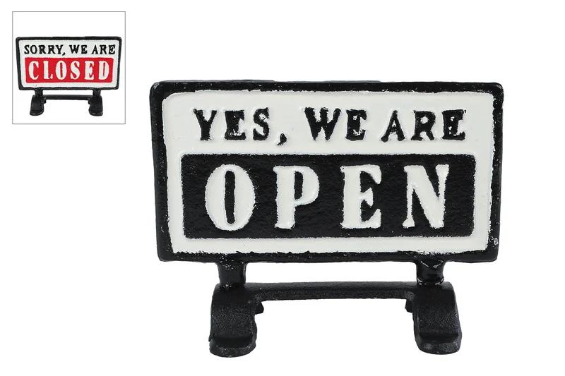 Bordje "Open/closed" m/houder zwart/rood metaal 16x7x11,5cm