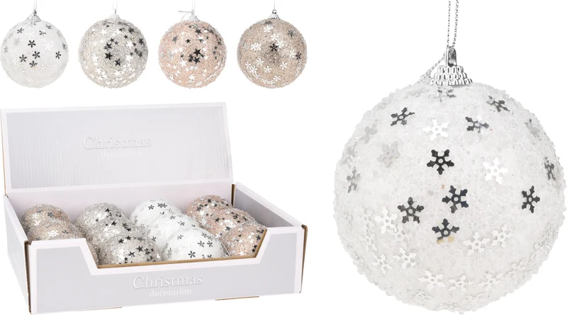 KERSTBAL POLYFOAM D8 CM GLITTER WINTER WHITE 4 ASSORTIE KLEUR