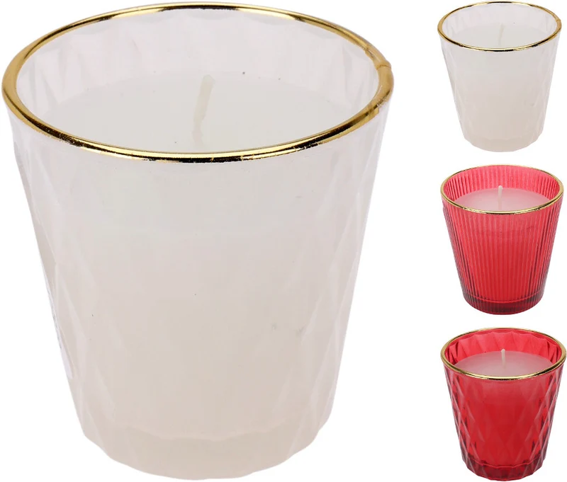 GEURKAARS IN GLAS GOUDEN RAND D7,5 H7,5 CM 4 ASSORTIE