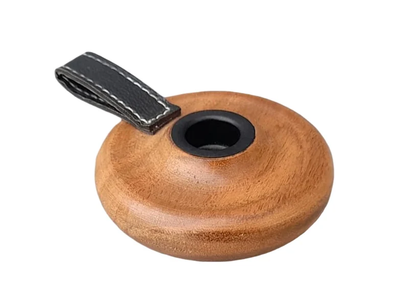 KANDELAAR ACACIA HOUT MET LEREN HANDVAT 12X10X4CM