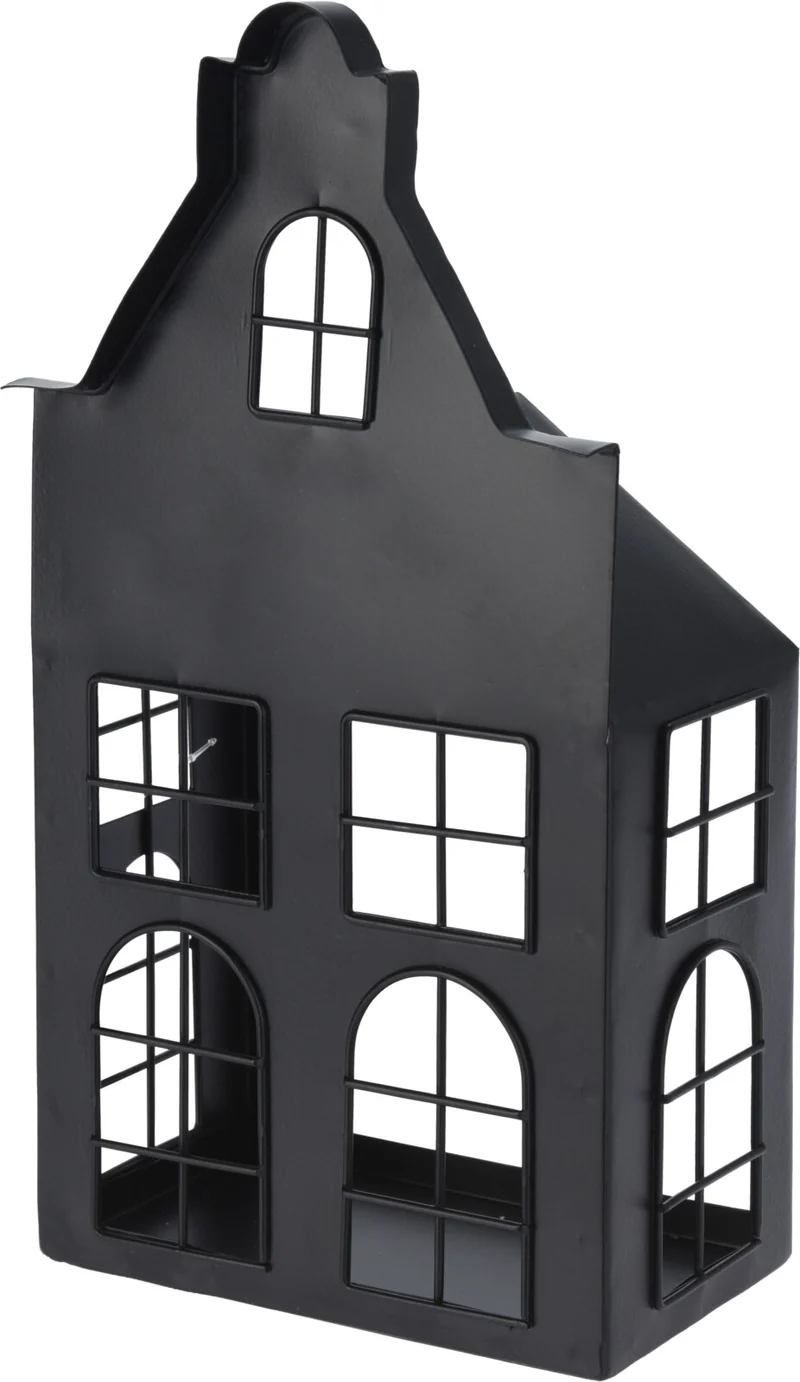 LANTAARN HUIS METAAL 16X9X30CM ZWART