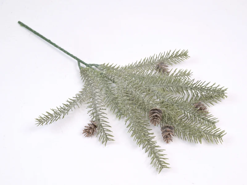 Pine spray green iced with cones 42cm