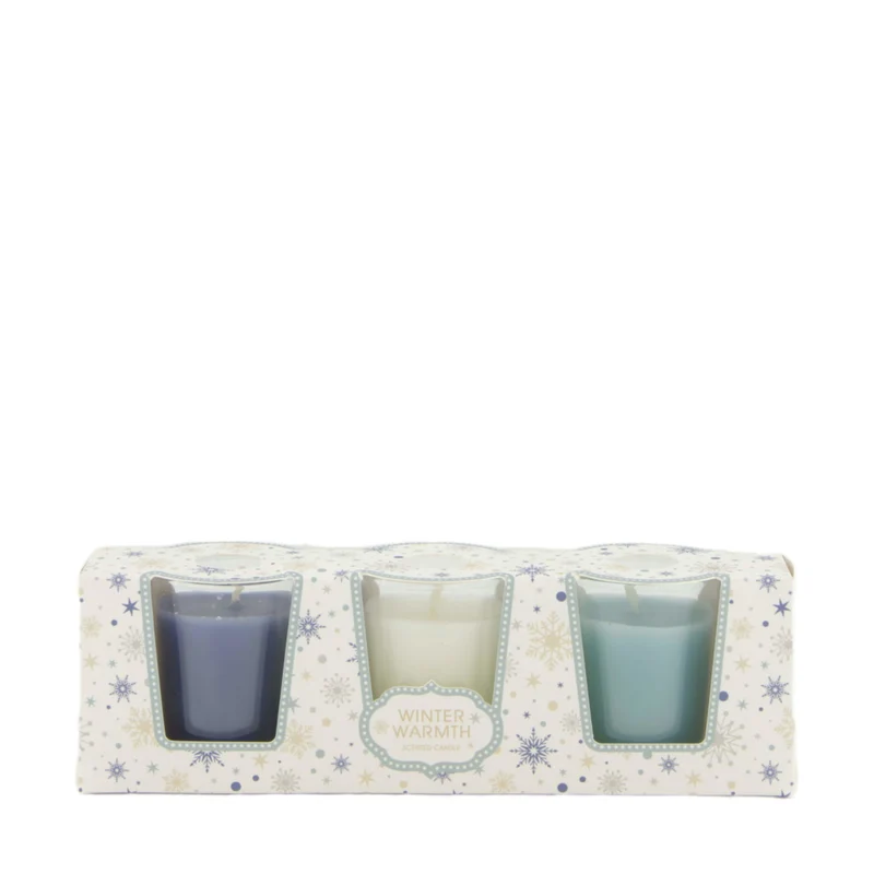 Candle sandalwood scent wax with glass 21x5x6cm 3pc White