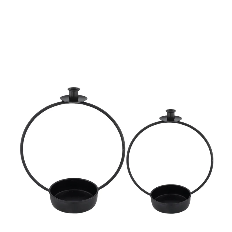 S/2 Candle holder metal 37.5x22x42cm Black